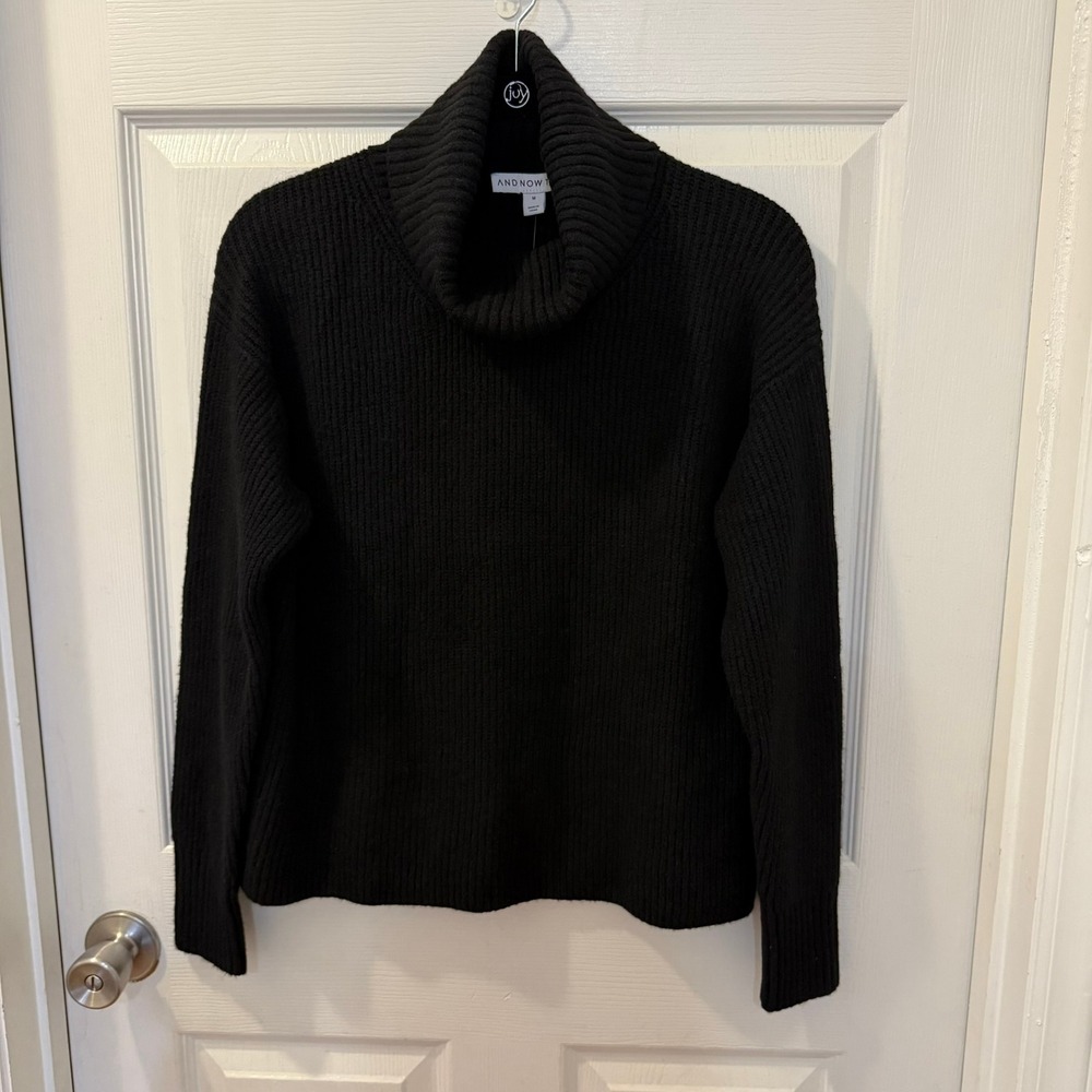 Womens M‎ Deep Black Ribbed Turtleneck Sweater Pullover AND NOW THIS Macy's